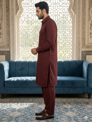 Men's Solid Pathani Kurta with Salwar