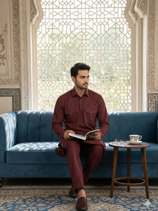 Men's Solid Pathani Kurta with Salwar