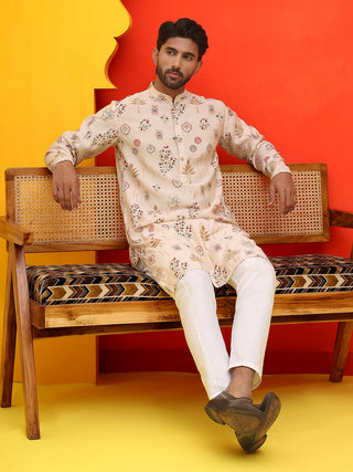 Printed Silk Blend Straight Kurta Set