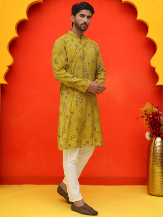 Printed Silk Blend Straight Kurta Set