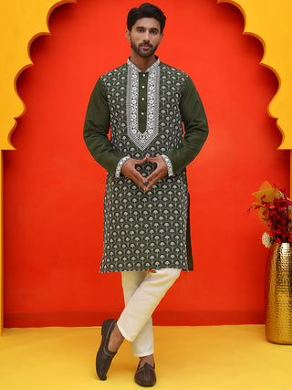 Embroidered Kurta Pyjama For Men