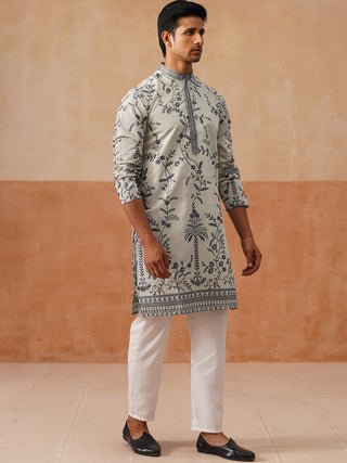 Chikankari Embroidered Kurta Pyjama For Men