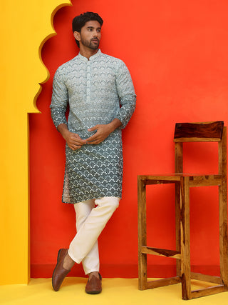 Ombre Printed & Embroidered Kurta Pyjama Set