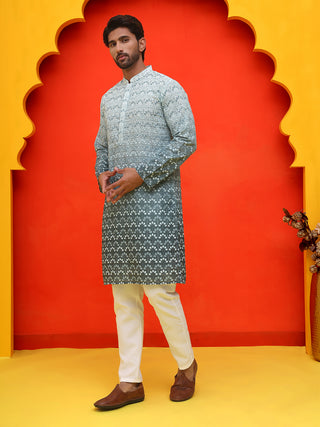 Ombre Printed & Embroidered Kurta Pyjama Set
