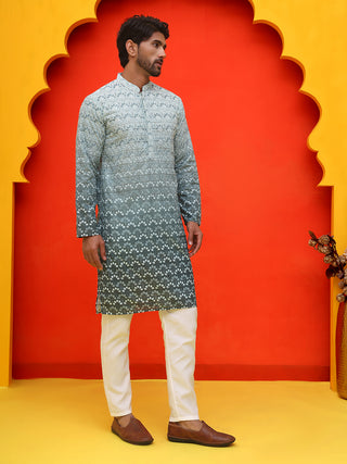 Ombre Printed & Embroidered Kurta Pyjama Set
