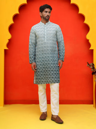 Ombre Printed & Embroidered Kurta Pyjama Set