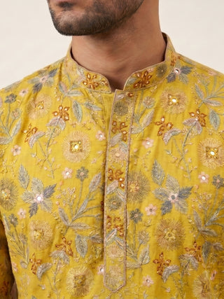 Silk Blend Floral Embroidered Kurta Pyjama Set