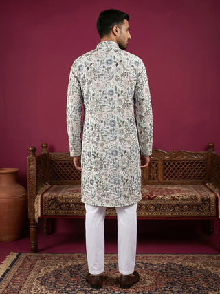 Silk Blend Floral Embroidered Kurta Pyjama Set