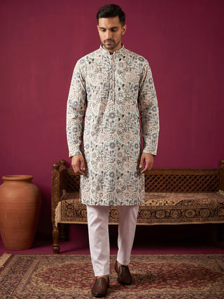 Silk Blend Floral Embroidered Kurta Pyjama Set