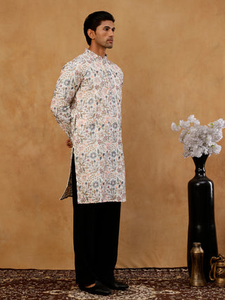 Silk Blend Floral Embroidered Kurta With Korean Pants