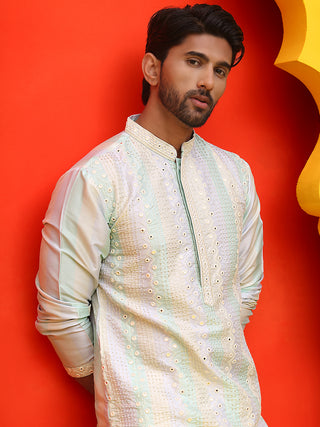 Embroidered and mirror work straight Kurta Set For Men,