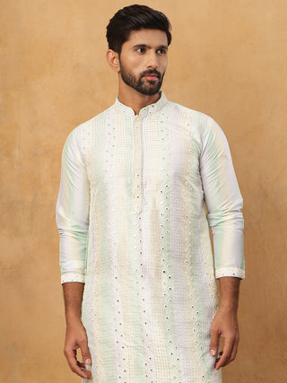 Embroidered and mirror work straight Kurta Set For Men,