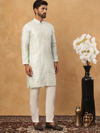 Embroidered and mirror work straight Kurta Set For Men,