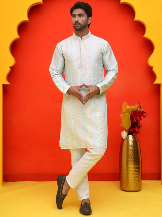 Embroidered and mirror work straight Kurta Set For Men,