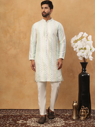 Embroidered and mirror work straight Kurta Set For Men,