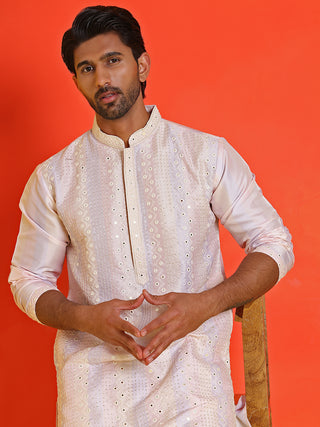 Embroidered and mirror work straight Kurta Set For Men