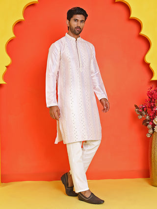 Embroidered and mirror work straight Kurta Set For Men
