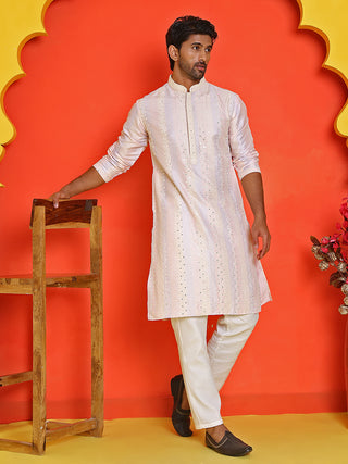Embroidered and mirror work straight Kurta Set For Men