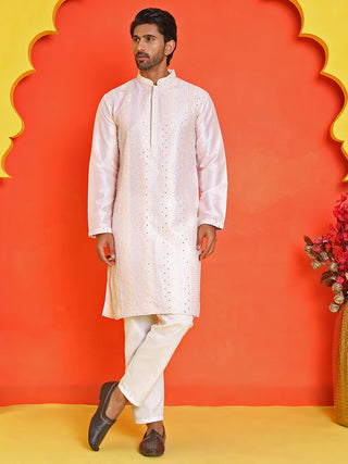 Embroidered and mirror work straight Kurta Set For Men
