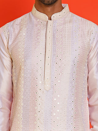 Embroidered and mirror work straight Kurta Set For Men