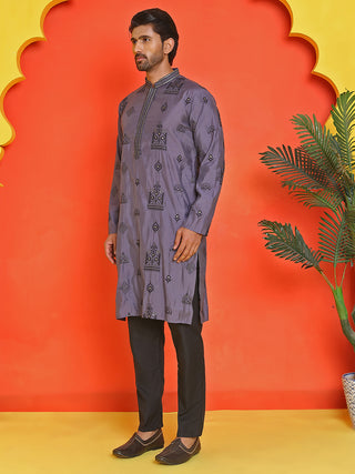Embroidered Silk Blend Kurta Pyjama Set
