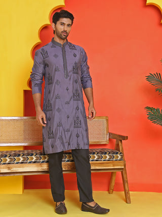 Embroidered Silk Blend Kurta Pyjama Set