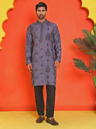 Embroidered Silk Blend Kurta Pyjama Set