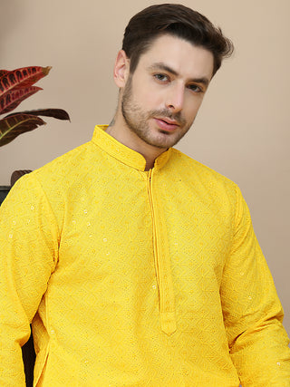 Embroidered Cotton Kurta With Pyjama for Men