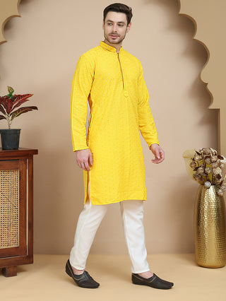 Embroidered Cotton Kurta With Pyjama for Men