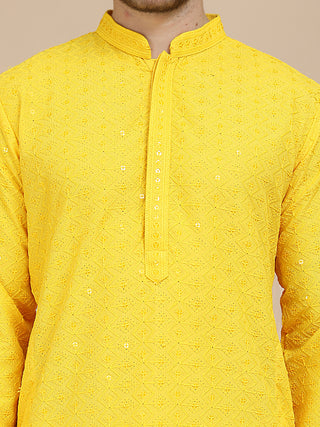 Embroidered Cotton Kurta With Pyjama for Men