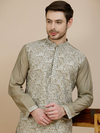 Embroidered Silk Blend Kurta Set for Men