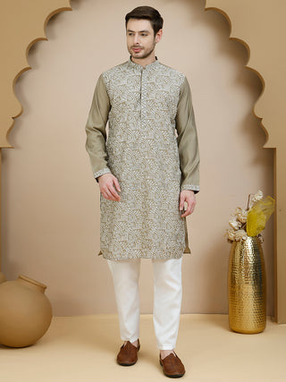 Embroidered Silk Blend Kurta Set for Men