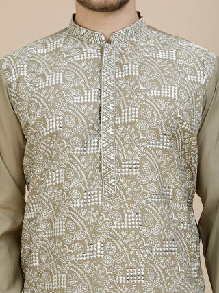 Embroidered Silk Blend Kurta Set for Men