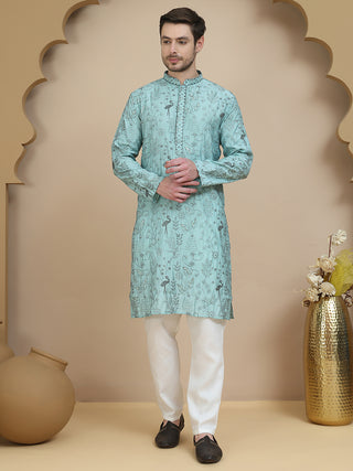 Embroidered Silk Blend Kurta Set for Men