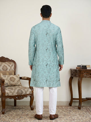 Embroidered Silk Blend Kurta Set for Men