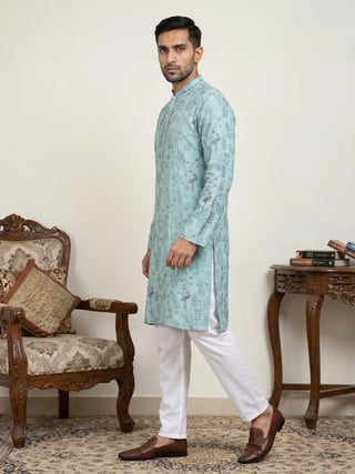 Embroidered Silk Blend Kurta Set for Men