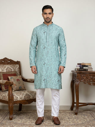 Embroidered Silk Blend Kurta Set for Men
