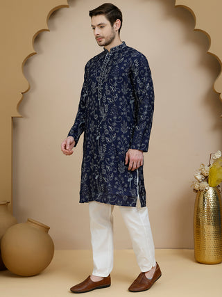 Embroidered Silk Blend Kurta Set for Men