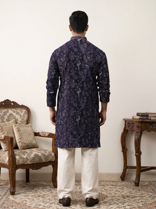Embroidered Silk Blend Kurta with Korean Pants