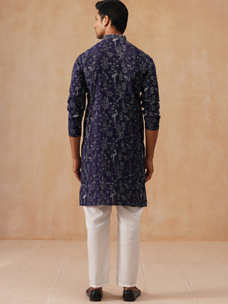Embroidered Silk Blend Kurta Set for Men