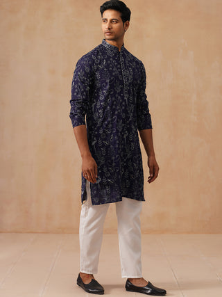 Embroidered Silk Blend Kurta Set for Men