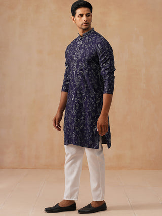 Embroidered Silk Blend Kurta Set for Men