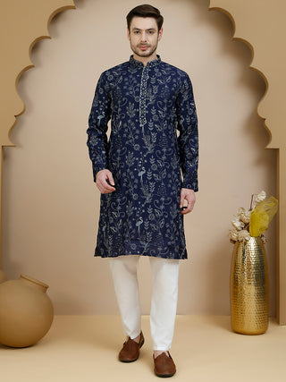 Embroidered Silk Blend Kurta Set for Men