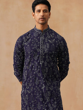 Embroidered Silk Blend Kurta Set for Men