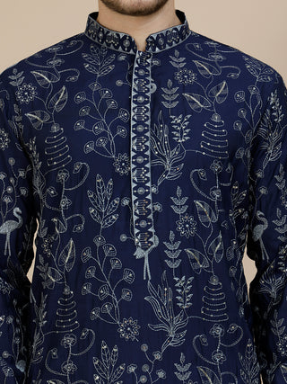 Embroidered Silk Blend Kurta Set for Men
