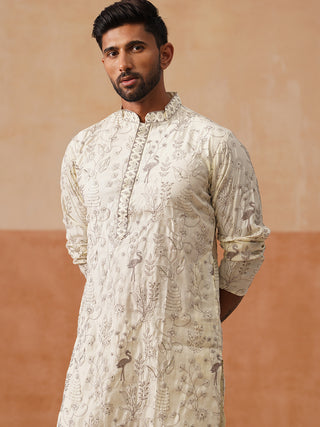 Embroidered Silk Blend Kurta Set for Men