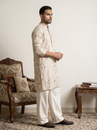 Embroidered Silk Blend Kurta with Korean Pants