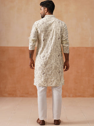 Embroidered Silk Blend Kurta Set for Men