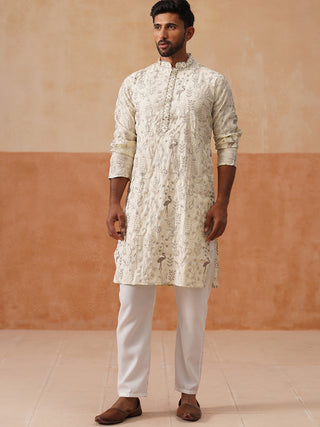 Embroidered Silk Blend Kurta Set for Men