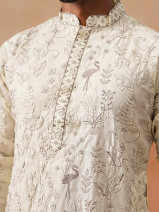 Embroidered Silk Blend Kurta Set for Men